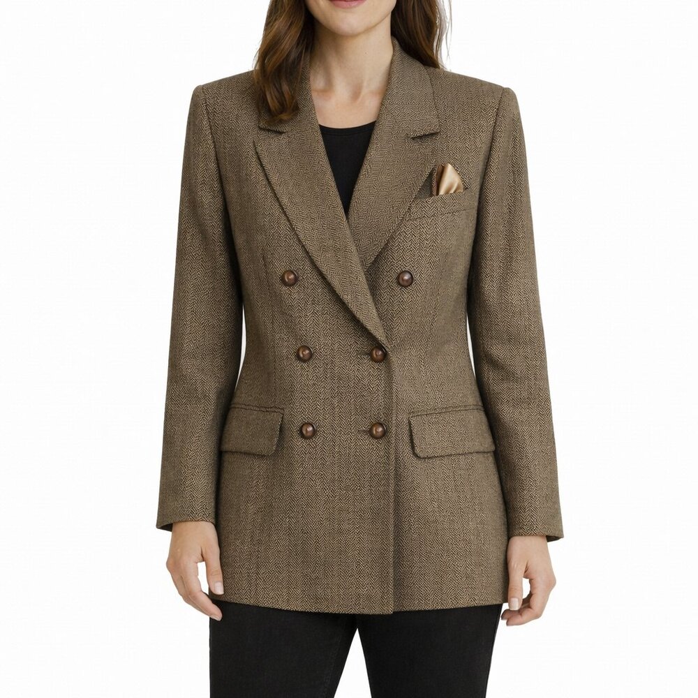 Stirling Cooper NY London Beige Herringbone Double Breasted Professional Size 6